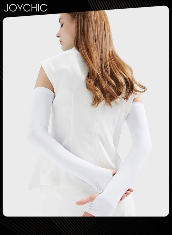 Joychic Summer Sunscreen Arm Sleeves for Women Outdoor Driving and Cycling Anti-ultraviolet Long Sunshade Ice Silk Breathable Arm Cover White - Image 2