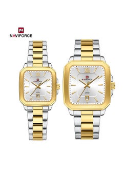 NAVIFORCE Luxury Two-Tone Gold and Silver Stainless Steel Couple Watch Set with Square Dial Date Display and Water Resistance  - Image 1