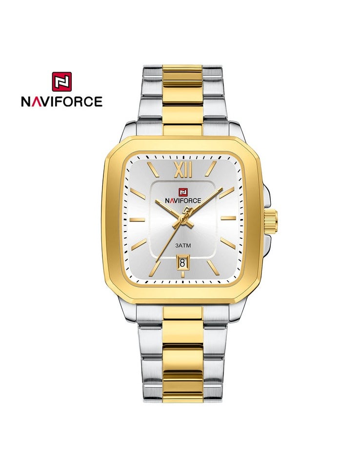 NAVIFORCE - Luxury Two-Tone Gold and Silver Stainless Steel Couple Watch Set with Square Dial Date Display and Water Resistance - Image 1