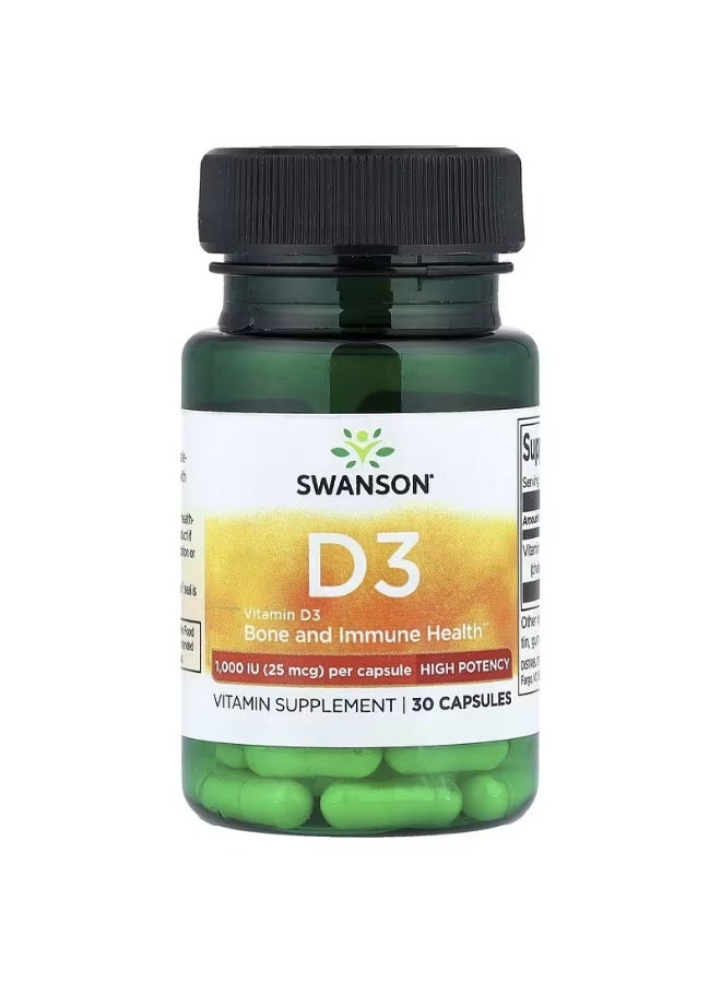 Vitamin D3 High Potency 1000 IU (25 mcg) 30 Capsules
