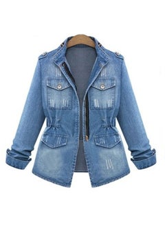 Ladies Slim Fit Denim Jacket Coat Blue