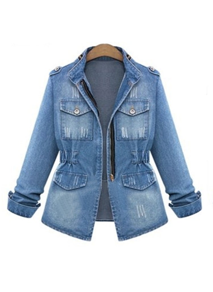 Generic - Ladies Slim Fit Denim Jacket Coat Blue - Image 1