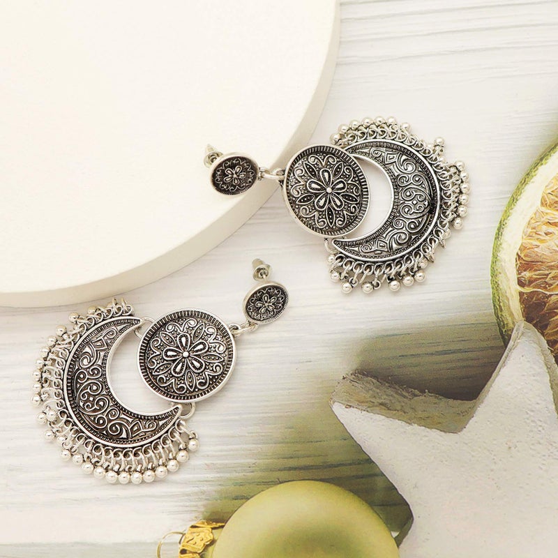 RechicGu RechicGu Vintage Silver Ethnic Bali Jhumka Jhumki Lotus Mexico Gypsy Dangle Earrings Traditional Ear Studs with Gift Box  - Image 5