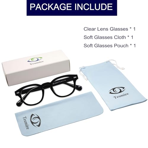 Teumire Johnny Depp Round Glasses for Women Men Vintage Circle Thick Frame Eyeglasses Non Prescription Glasses Clear lens Eyewear(Bright Black) - Image 5