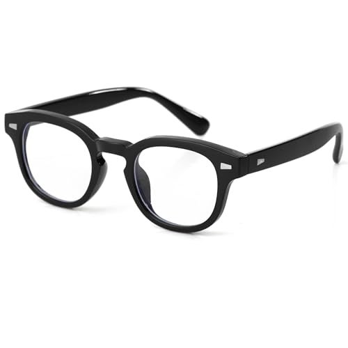 Teumire Johnny Depp Round Glasses for Women Men Vintage Circle Thick Frame Eyeglasses Non Prescription Glasses Clear lens Eyewear(Bright Black) - Image 1