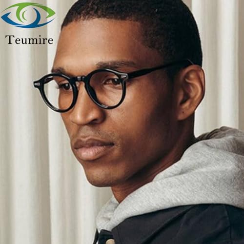 Teumire Johnny Depp Round Glasses for Women Men Vintage Circle Thick Frame Eyeglasses Non Prescription Glasses Clear lens Eyewear(Bright Black) - Image 2
