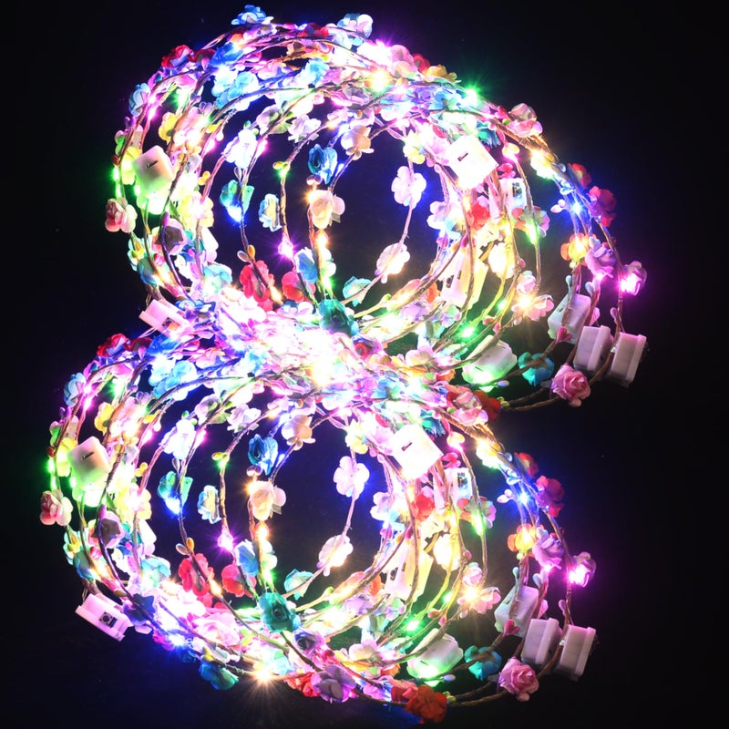 QSJQllo 20 Pcs LED Flower Crowns Headbands,Light Up Headbands For Women,Glow In The Dark Headband Wreath,Suitable For Birthdays,Weddings, Halloween, Christmas, Role-Playing, Beach Parties - Image 1