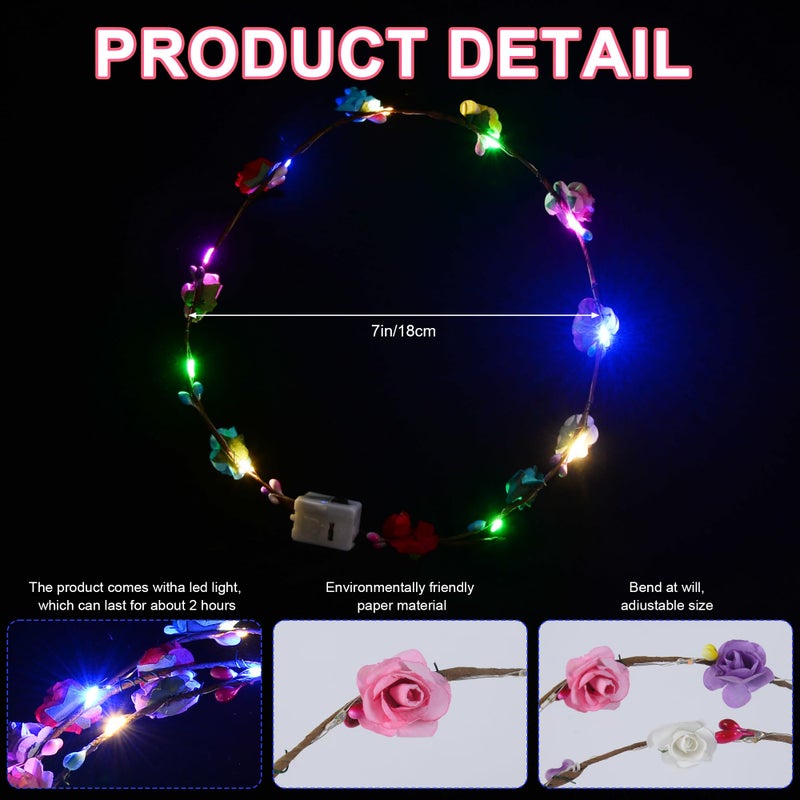 QSJQllo 20 Pcs LED Flower Crowns Headbands,Light Up Headbands For Women,Glow In The Dark Headband Wreath,Suitable For Birthdays,Weddings, Halloween, Christmas, Role-Playing, Beach Parties - Image 2