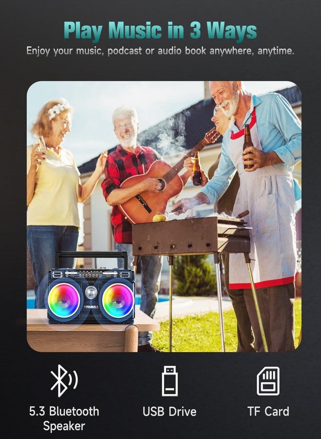 PRUNUS 750 AM FM Radio Portable with Bluetooth Speaker, USB TF Card Playing, Solar/USB-C Rechargeable Radio, Double Speaker, Colorful Light, Transistor Radios Portable AM FM, Bluetooth Radio - Image 3