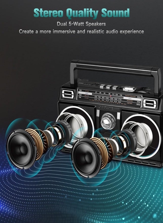 PRUNUS 750 AM FM Radio Portable with Bluetooth Speaker, USB TF Card Playing, Solar/USB-C Rechargeable Radio, Double Speaker, Colorful Light, Transistor Radios Portable AM FM, Bluetooth Radio - Image 2