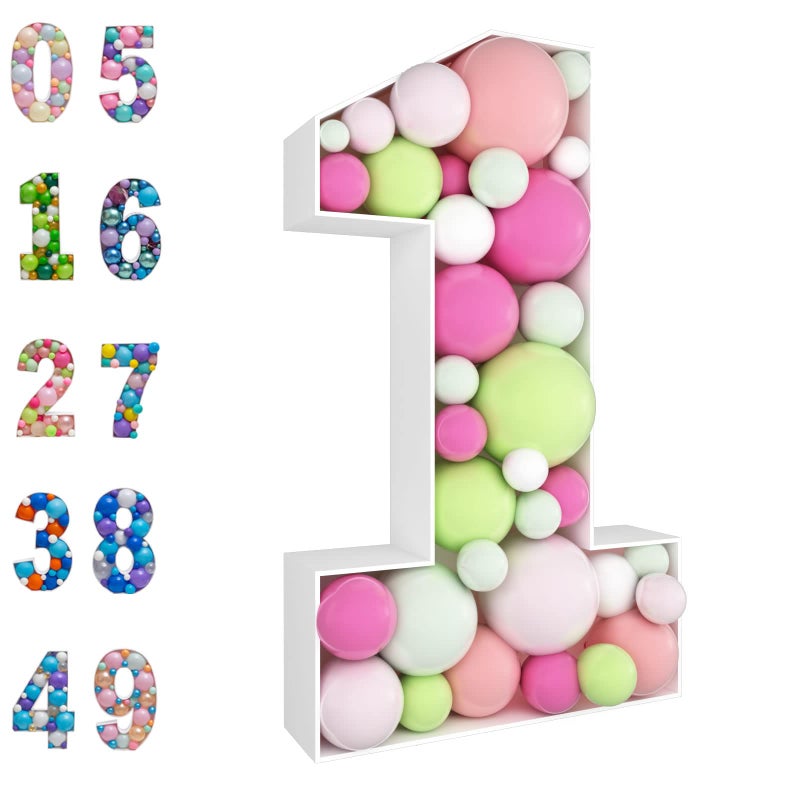 JoyBox Design 3FT Mosaic Balloon Frame Number 1 Light Up Numbers Pre-Cut Kit Thick Foam Board Decoration for Birthdays Anniversary Baby Shower - Image 1
