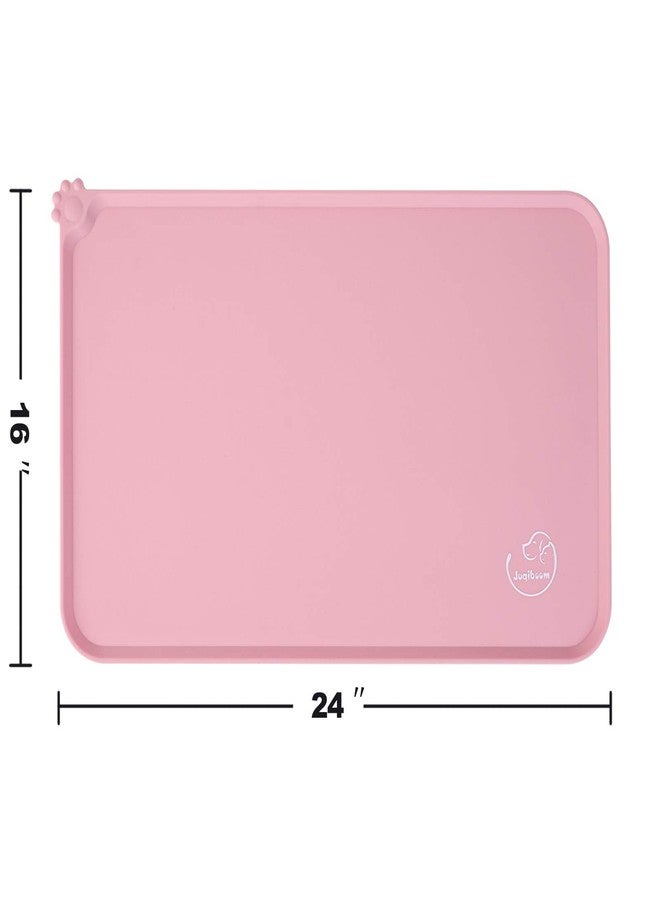 Juqiboom Silicone Waterproof Dog Cat Pet Feeding Mats, Non Slip, Easy Clean Pet Dog Cat Bowl Mats Placemat (24" x 16") Pink - Image 3