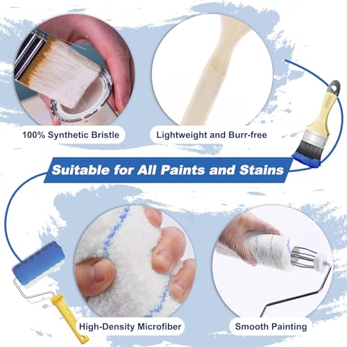SKGPOLE Paint Roller Kit with 4.4FT Telescoping Extension Pole, 27 PCS Paint Brushes Kit, 4" 9" Paint Roller, Paint Trays, Paint Roller Frame, Scraper for Home Interior, Painting Walls, Ceiling, House - Image 5