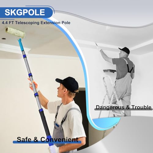 SKGPOLE Paint Roller Kit with 4.4FT Telescoping Extension Pole, 27 PCS Paint Brushes Kit, 4" 9" Paint Roller, Paint Trays, Paint Roller Frame, Scraper for Home Interior, Painting Walls, Ceiling, House - Image 3