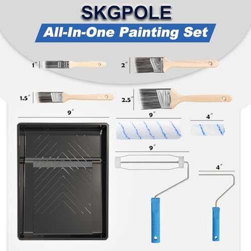 SKGPOLE Paint Roller Kit with 4.4FT Telescoping Extension Pole, 27 PCS Paint Brushes Kit, 4" 9" Paint Roller, Paint Trays, Paint Roller Frame, Scraper for Home Interior, Painting Walls, Ceiling, House - Image 4