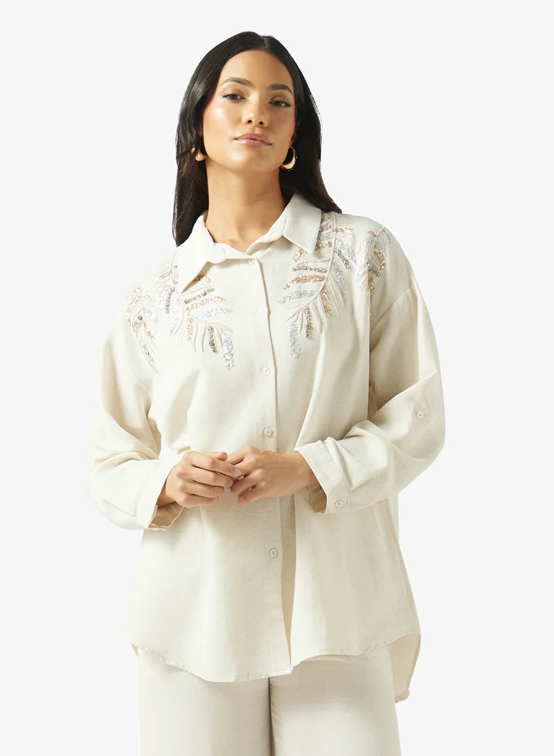 Fyor  Embroidered Shirt & Wide-Leg Pants Co-Ord Set for Women | Best Price UAE