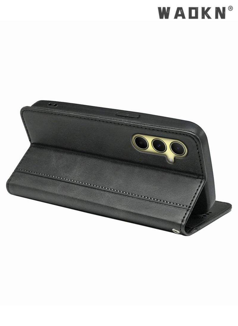 WAOKN Samsung Galaxy A55 5G Wallet Case 6.6 Inch, Leather Wallet Phone Case,PU Leather Flip Folio Phone Case with Card Holders RFID Blocking Kickstand [Shockproof TPU Inner Shell] (Black)  - Image 3