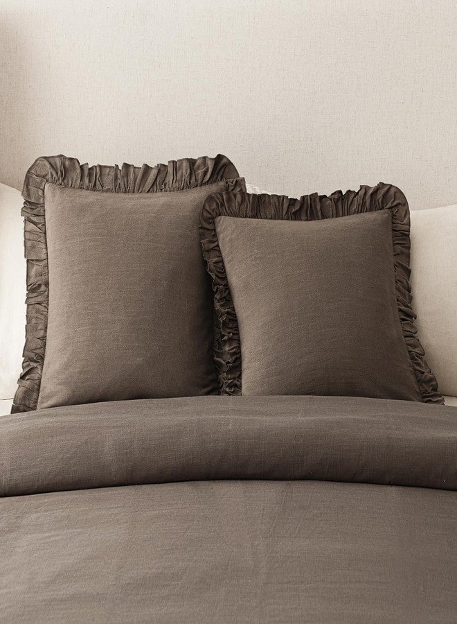 Foindtower Set of 2 Decorative Soild Fringe Ruffle Throw Pillow Covers Soft Boho Farmhouse Cushion Cover Cozy Accent Retro Pillowcase for Couch Sofa Bed Living Room Home Decor,18×18 Inch,Dark Brown - Image 5