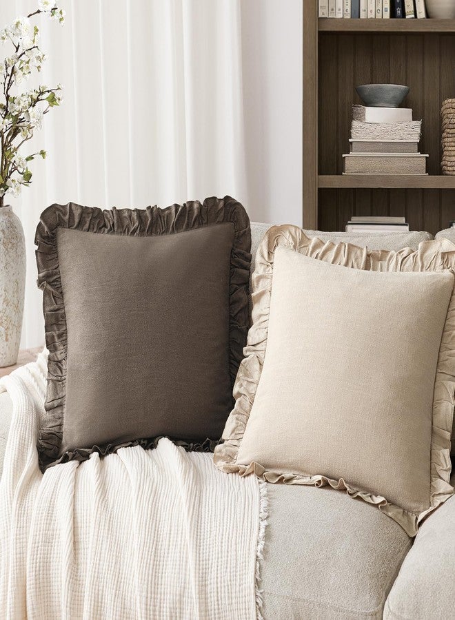 Foindtower Set of 2 Decorative Soild Fringe Ruffle Throw Pillow Covers Soft Boho Farmhouse Cushion Cover Cozy Accent Retro Pillowcase for Couch Sofa Bed Living Room Home Decor,18×18 Inch,Dark Brown - Image 4