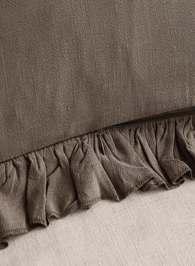 Foindtower Set of 2 Decorative Soild Fringe Ruffle Throw Pillow Covers Soft Boho Farmhouse Cushion Cover Cozy Accent Retro Pillowcase for Couch Sofa Bed Living Room Home Decor,18×18 Inch,Dark Brown - Image 3