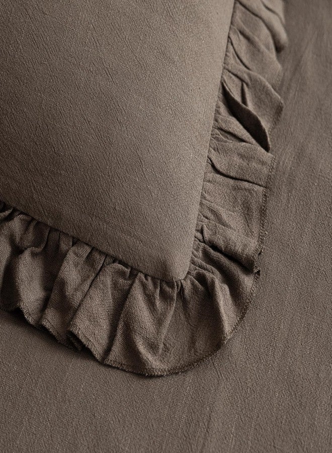 Foindtower Set of 2 Decorative Soild Fringe Ruffle Throw Pillow Covers Soft Boho Farmhouse Cushion Cover Cozy Accent Retro Pillowcase for Couch Sofa Bed Living Room Home Decor,18×18 Inch,Dark Brown - Image 2