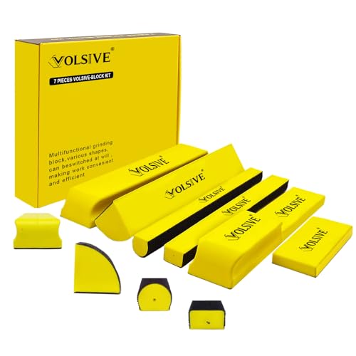 VOLSIVE 7pcs Hand Sanding Block Set, Rectangle Handheld Sanding Pad, Hook and Loop Interchangeable Assorted Shapes, for Sanding or Polishing in Auto Body and Paint Shops - Yellow - Image 1