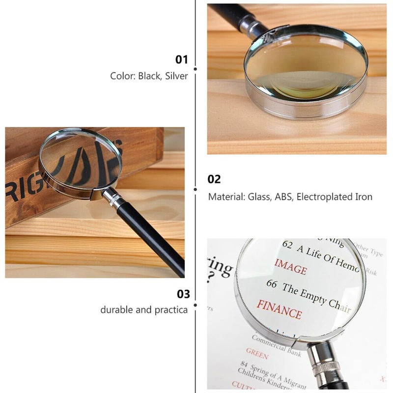 Handheld Magnifier 50mm With Silver Frame Black Plastic Handle Stainless Steel Half Metal Magnifying Glass For Reading Jewelry Repair Visual Aid For Seniors - Image 5