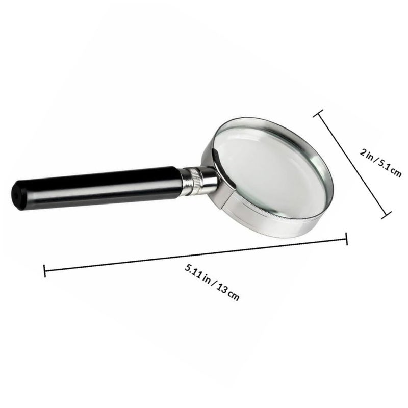 Handheld Magnifier 50mm With Silver Frame Black Plastic Handle Stainless Steel Half Metal Magnifying Glass For Reading Jewelry Repair Visual Aid For Seniors - Image 3