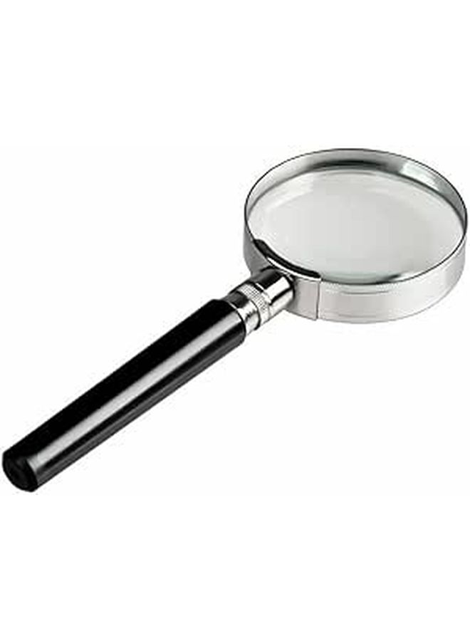Handheld Magnifier 50mm With Silver Frame Black Plastic Handle Stainless Steel Half Metal Magnifying Glass For Reading Jewelry Repair Visual Aid For Seniors - Image 1