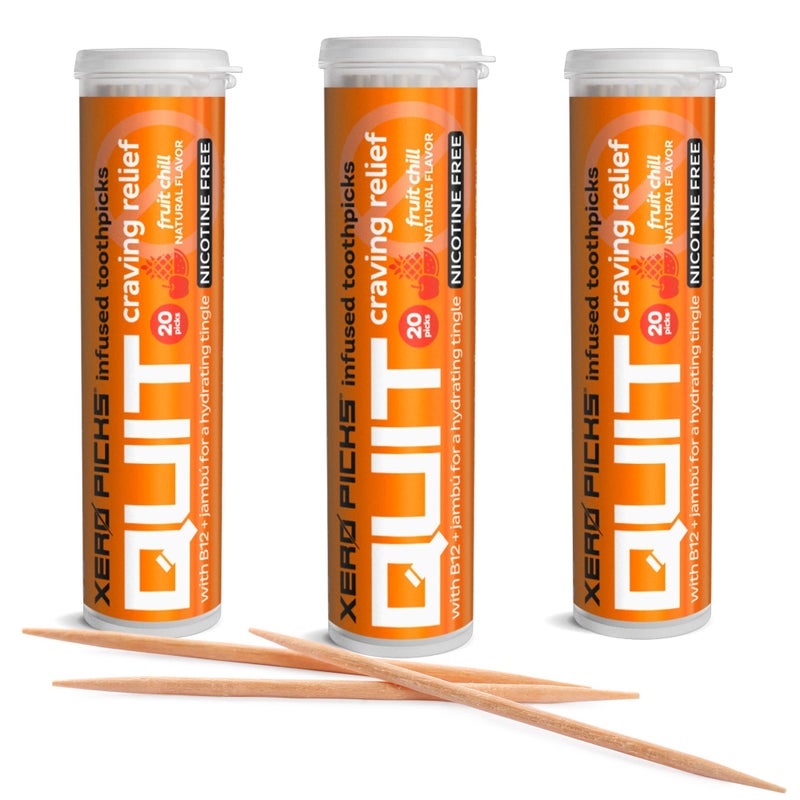 XERO PICKS عيدان أسنان بنكهة مضافة لمساعدتك على الإقلاع عن التدخين خالية من النيكوتين نكهات الفواكه 3 عبوات غير معدلة وراثيًا حلال نباتي