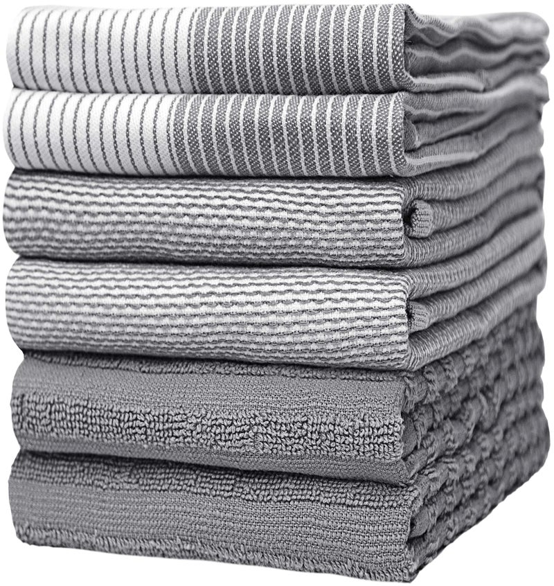 Bumble Towels Premium Kitchen Towels (20â€x 28â€, 6 Pack) | Large Cotton Dish Towels | Flat & Terry Highly Absorbent Kitchen Linen Set with Hanging Loop | Gray - Image 1