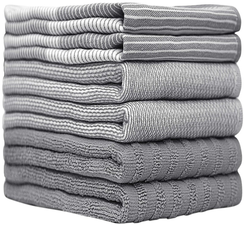 Bumble Towels Premium Kitchen Towels (20â€x 28â€, 6 Pack) | Large Cotton Dish Towels | Flat & Terry Highly Absorbent Kitchen Linen Set with Hanging Loop | Gray - Image 2