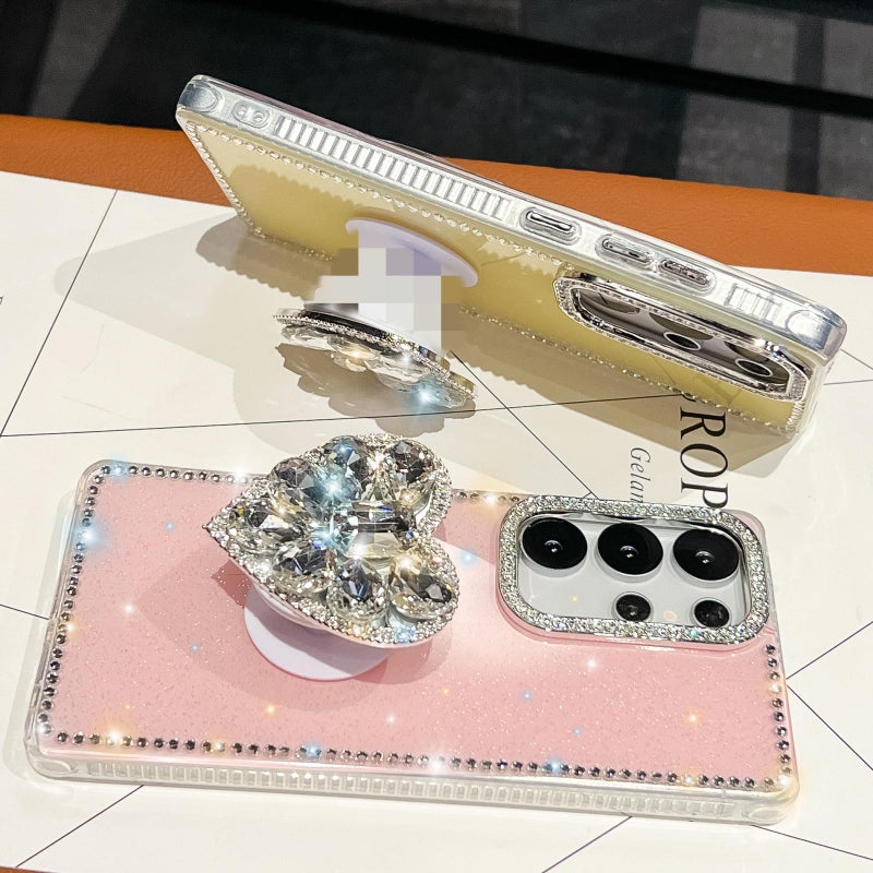 إيروريكس جراب هاتف Samsung Galaxy A56 5G بحامل من الأحجار الكريمة اللامعة والماس (وردي فاتح) - Image 2