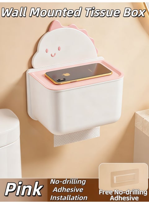 Wall Mounted Tissue Box, No Punching Required Tissue Dispenser, Tissue Inverted Box, Cute Design Tissue Box for Bathroom, Kitchen, Living Room, Bedroom, Office