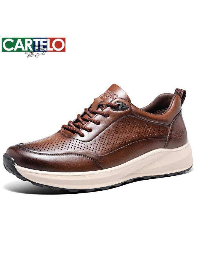 CARTELO Men'S Summer Breathable Hollow Out Cowhide Sandals Business Casual Men'S Shoes 5305 Brown 39 - Image 2