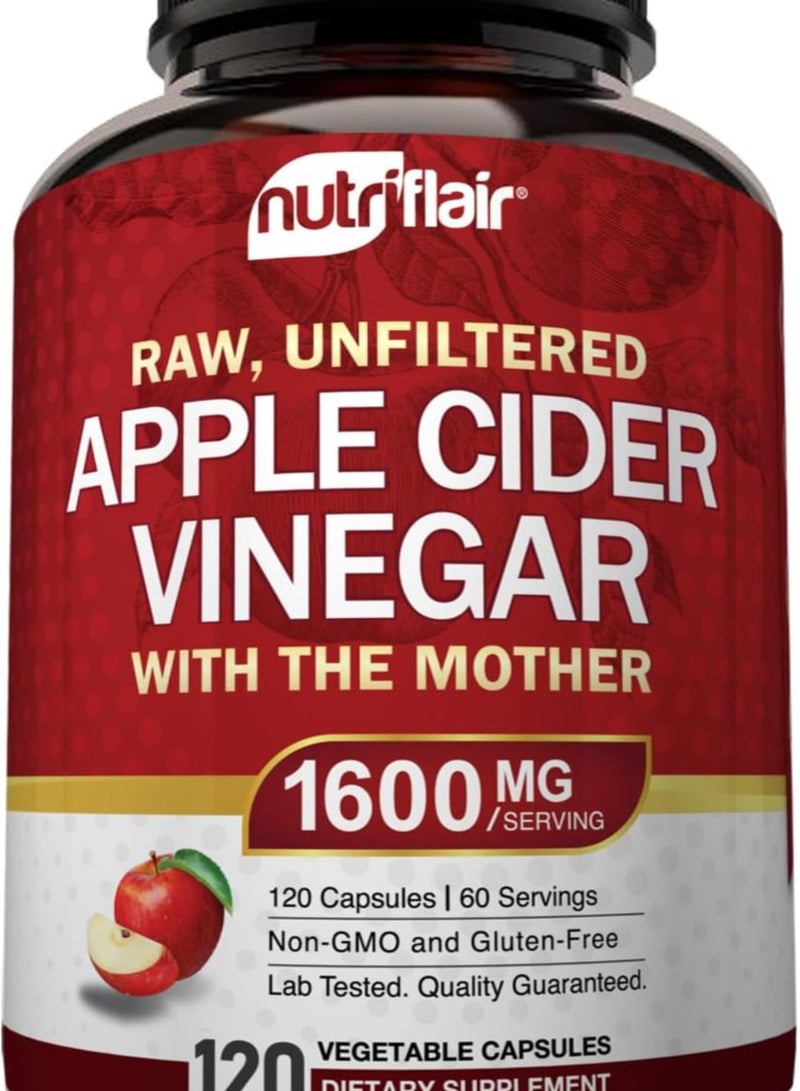 NutriFlair Apple Cider Vinegar Capsules with The Mother - 120 Vegan ACV Pills - Best Supplement for Healthy Weight Loss, Diet, Keto, Digestion, Detox, Immune -... - Image 1