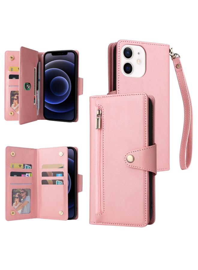S-TOP Case For iPhone 12 Rivet Buckle 9 Cards Three Fold Leather Phone Case - Image 1
