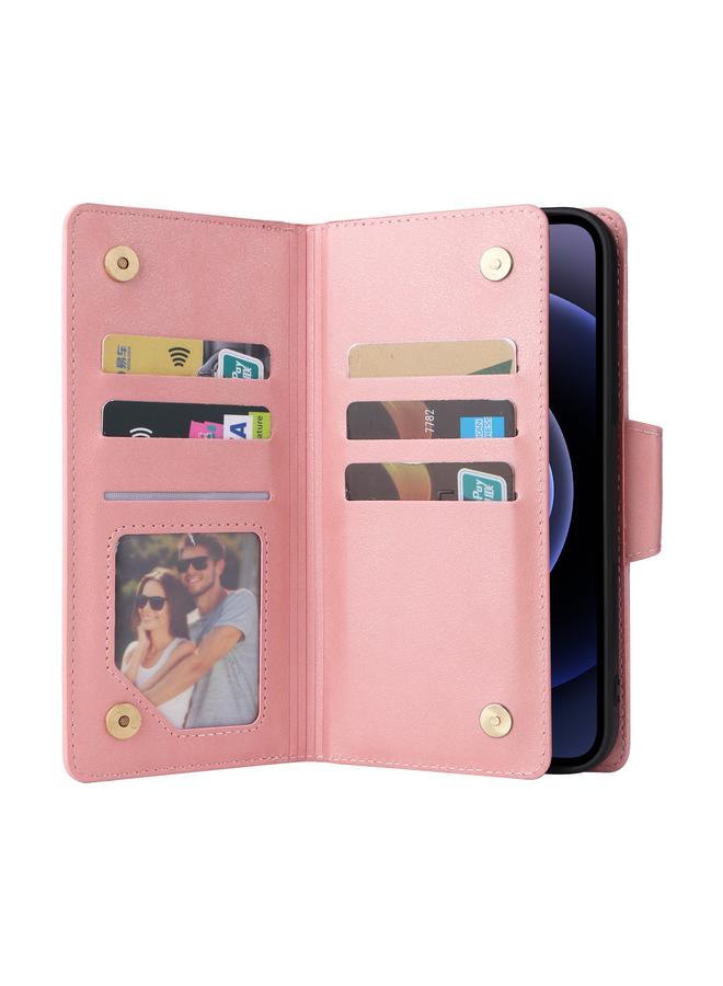 S-TOP Case For iPhone 12 Rivet Buckle 9 Cards Three Fold Leather Phone Case - Image 4