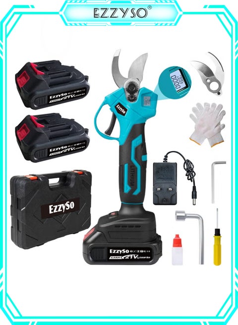مقصات تقليم كهربائية 21 فولت، مقصات تقليم للحدائق، مقصات حديقة، مع بطاريتين 2.0Ah، وشاحن واحد ومجموعة شفرات، 1.2 بوصة (30 مم)