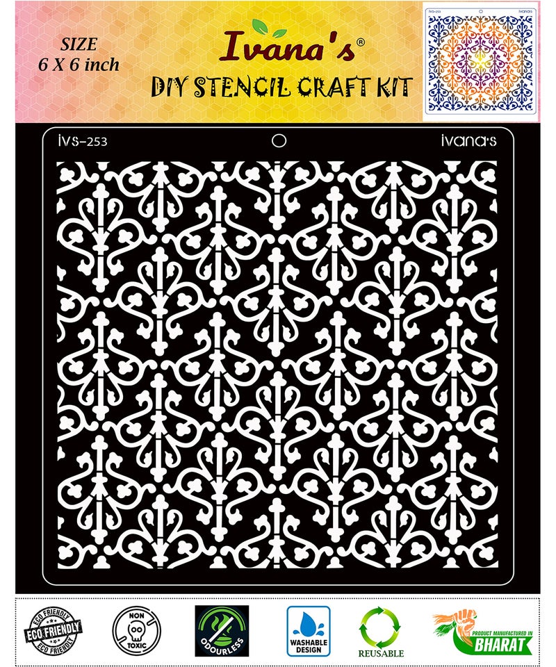 Ivana's Art & Craft Reusable Stencil for Art & Craft, DIY Decorative Stencil for Painting on Canvas, Fabric, Cloth, Paper, Glass, Furniture and Wall, Size - 6 x 6 inch, Pack of 1, IVS-253 - Image 1