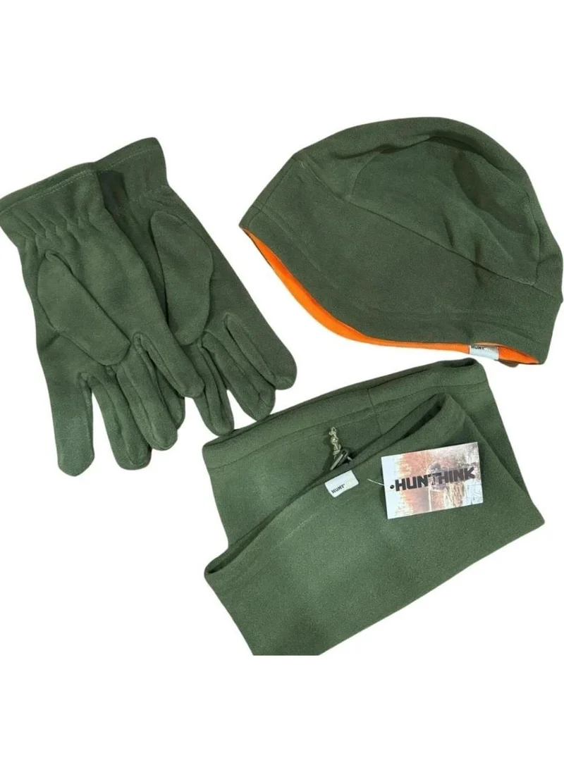 Hunthink Beret-Neck Warmer-Gloves Set Khaki Orange