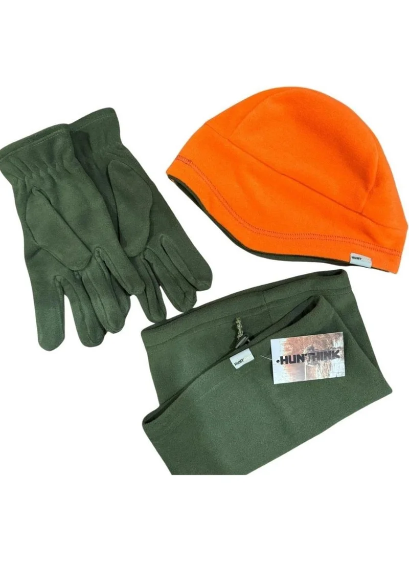 Hunthink Beret-Neck Warmer-Gloves Set Khaki Orange