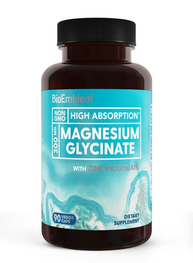 BioEmblem Magnesium Glycinate with Zinc - 300mg Chelated Magnesium Supplement - High Absorption Vegan Non-GMO 2-in-1 Complex - Immune Support, Muscles, Nerves - 90 Capsules - Image 1