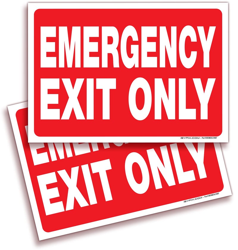 iSYFIX iSYFIX Emergency Exit Only Signs Stickers - 2 Pack 10x7 Inch - Premium Self-Adhesive Vinyl Decal  Laminated for Ultimate UV  Weather  Scratch  Water & Fade Resistance  Indoor & Outdoor 