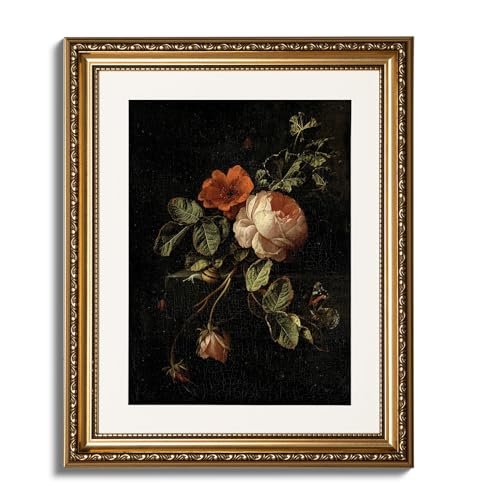 ARPEOTCY Vintage Gold Framed Wall Art 13x16 Inch Floral Rose Retro Picture Paintings Antique Canvas Artwork Victorian Picture Photo Frame Wall Decor for Gallery Bathroom Bedroom - Image 1