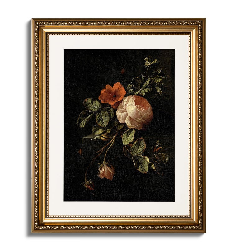 ARPEOTCY Vintage Gold Framed Wall Art 13x16 Inch Floral Rose Retro Picture Paintings Antique Canvas Artwork Victorian Picture Photo Frame Wall Decor for Gallery Bathroom Bedroom - Image 2