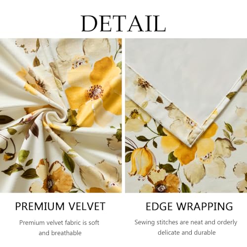 OMMATO Yellow Velvet Curtains 84 Inch for Living Room Fall Floral Curtain Drapes with Cute Coquette Aesthetic Whimsical Botanical Flower Pattern Anthropologie Modern Bedroom Privacy Window Curtains,2 Panels - Image 5