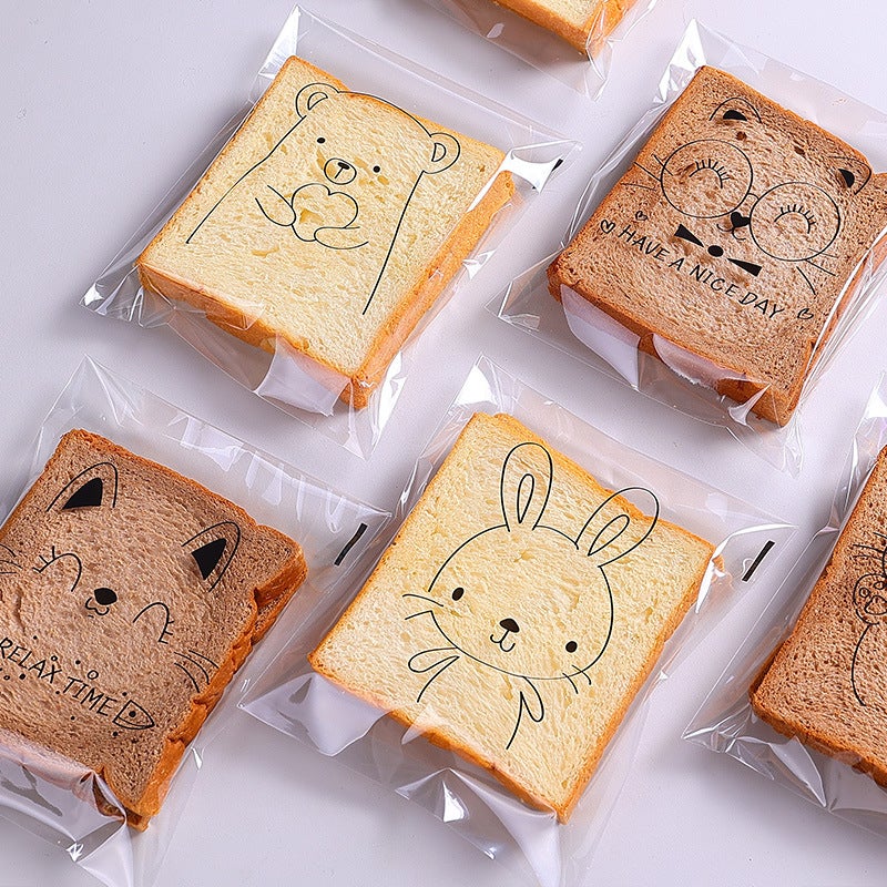 Original Self-Sealing Packaging Cute Cartoon Transparent Self-Adhesive Bread Bag Bean Paste Bag Baking Slice Toast Full Maiou Bag - Image 2