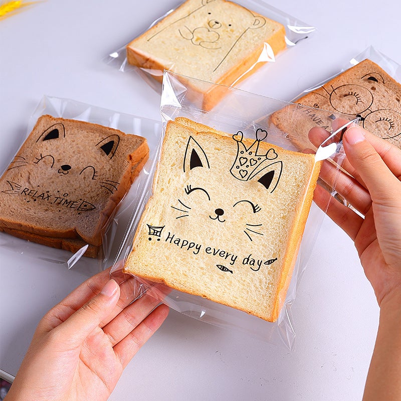 Original Self-Sealing Packaging Cute Cartoon Transparent Self-Adhesive Bread Bag Bean Paste Bag Baking Slice Toast Full Maiou Bag - Image 4