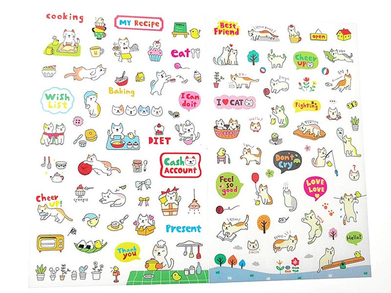 ALIMITOPIA Scrapbook Sticker,12 Sheets Kawaii Cartoon Cat Charactor DIY Transparent Decorative Paster Ornament Mark - Image 2